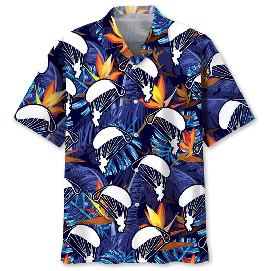 Tropical Skydiving Hawaiian Shirt For Summer Vacation, Beach Travel, And Casual Wear