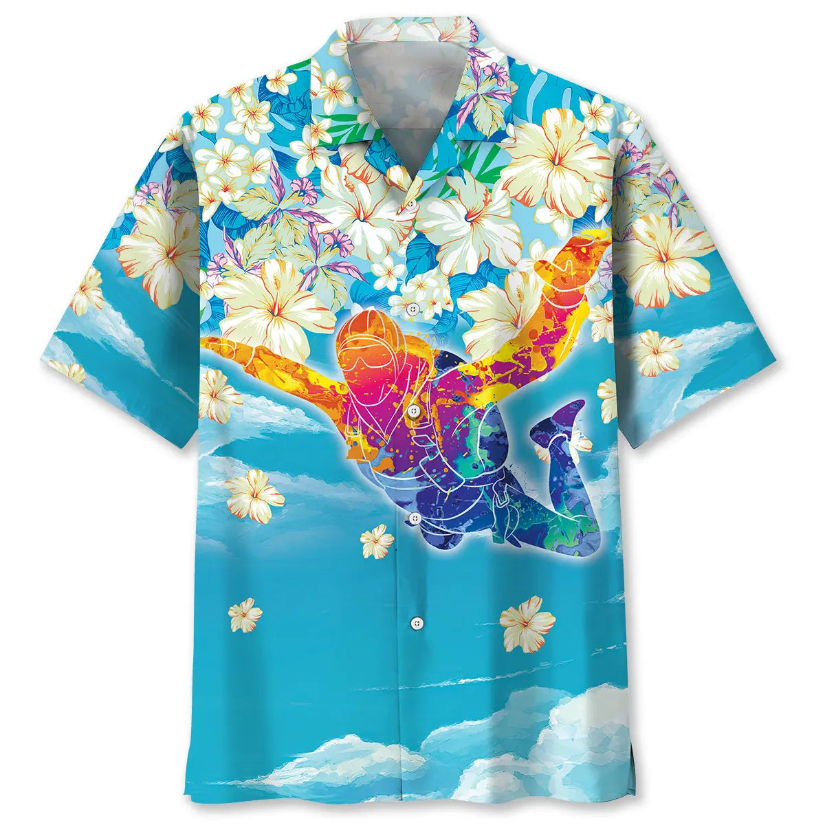 Tropical Skydiving Hawaiian Shirt For Resort Trips, Coastal Parties, And Warm Weather Style