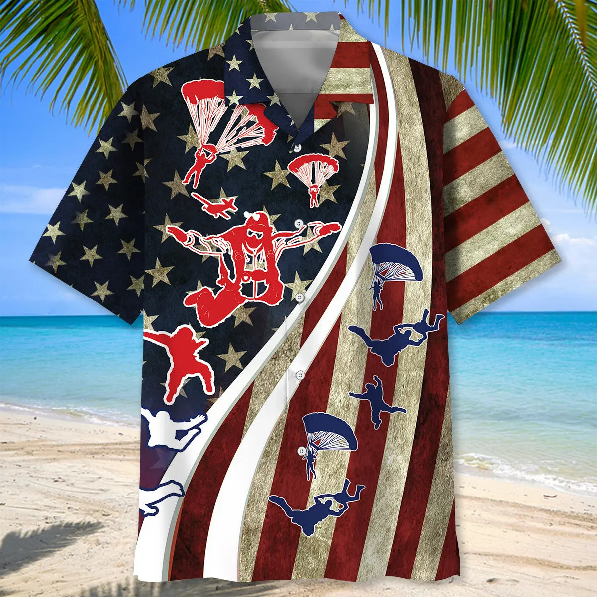 Vintage Skydiving Hawaiian Shirt For Summer Vacation, Beach Travel, And Casual Wear