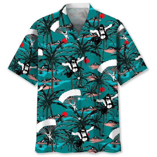 Vintage Skydiving Hawaiian Shirt For Resort Trips, Coastal Parties, And Warm Weather Style