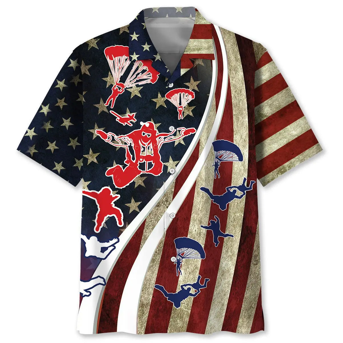Vintage Skydiving Hawaiian Shirt For Summer Vacation, Beach Travel, And Casual Wear