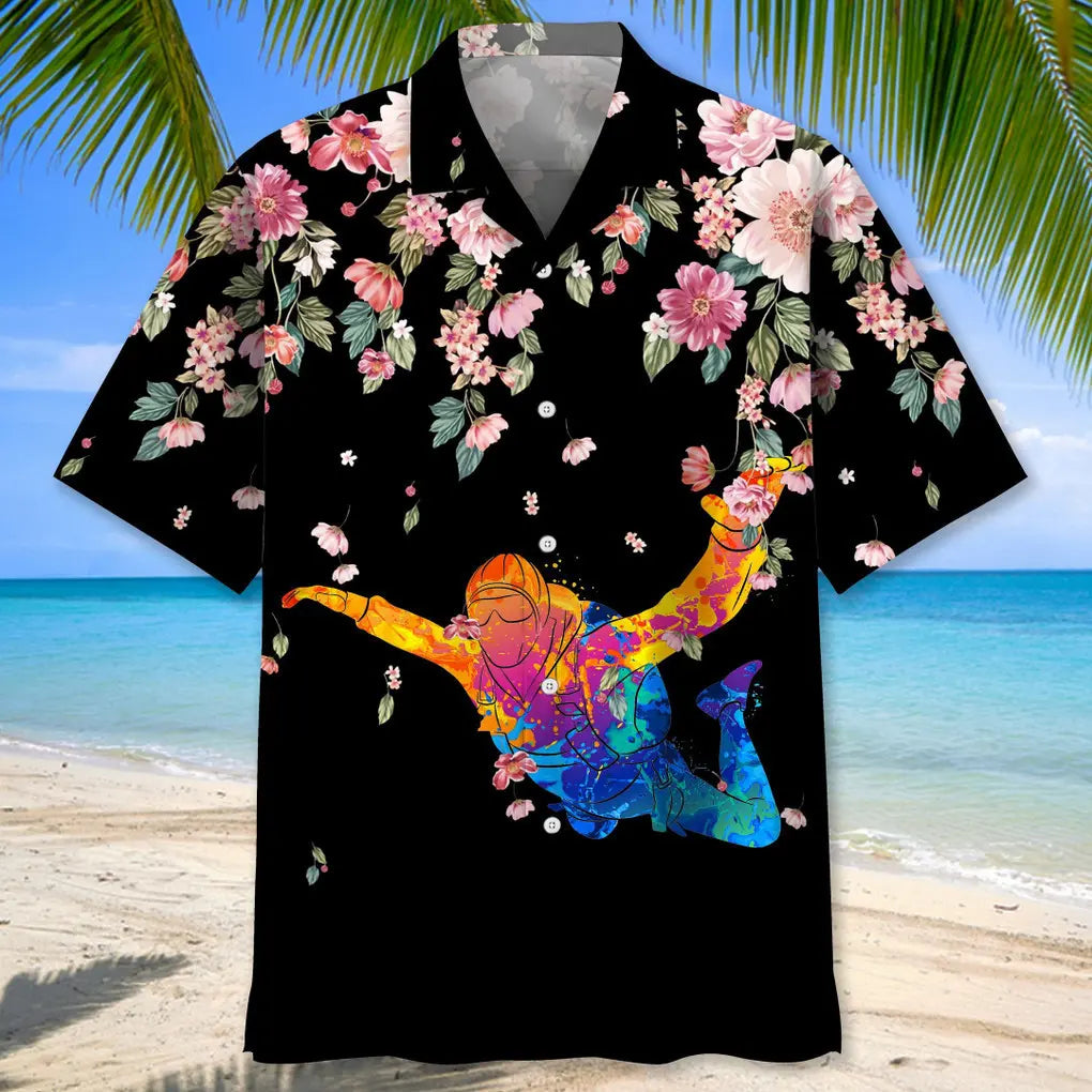 Watercolor Floral Skydiving Hawaiian Shirt For Resort Trips, Coastal Parties, And Warm Weather Style