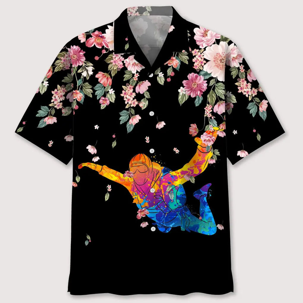 Watercolor Floral Skydiving Hawaiian Shirt For Resort Trips, Coastal Parties, And Warm Weather Style