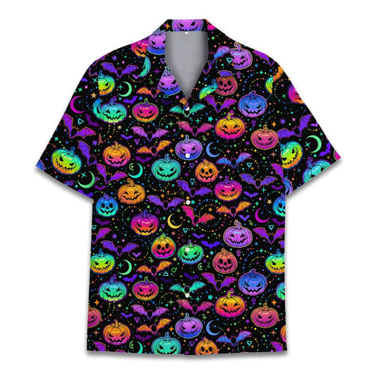 Halloween Island Pumpkin Aloha Hawaiian Shirt For Coastal Travel, Casual Events, And Comfortable Summer Wear