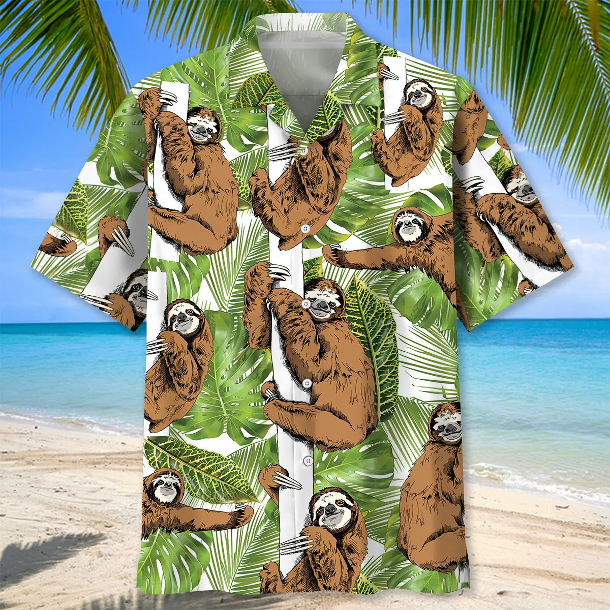 Tropical Sloth Leaves Hawaiian Shirt For Coastal Getaways, Outdoor Gatherings, And Thoughtful Gift Giving