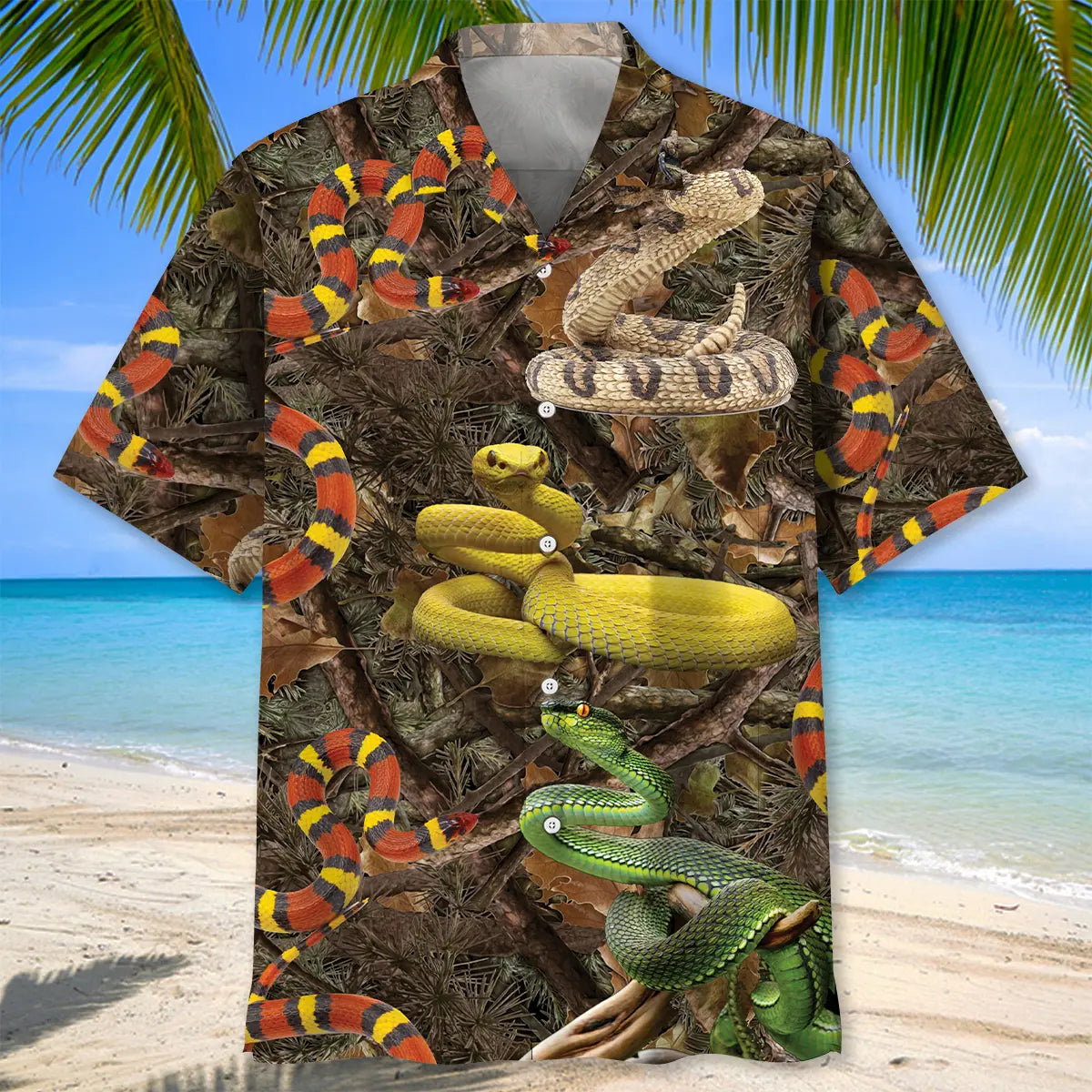 Snake Camouflage Hawaiian Shirt For Tropical Holiday And Casual Wear