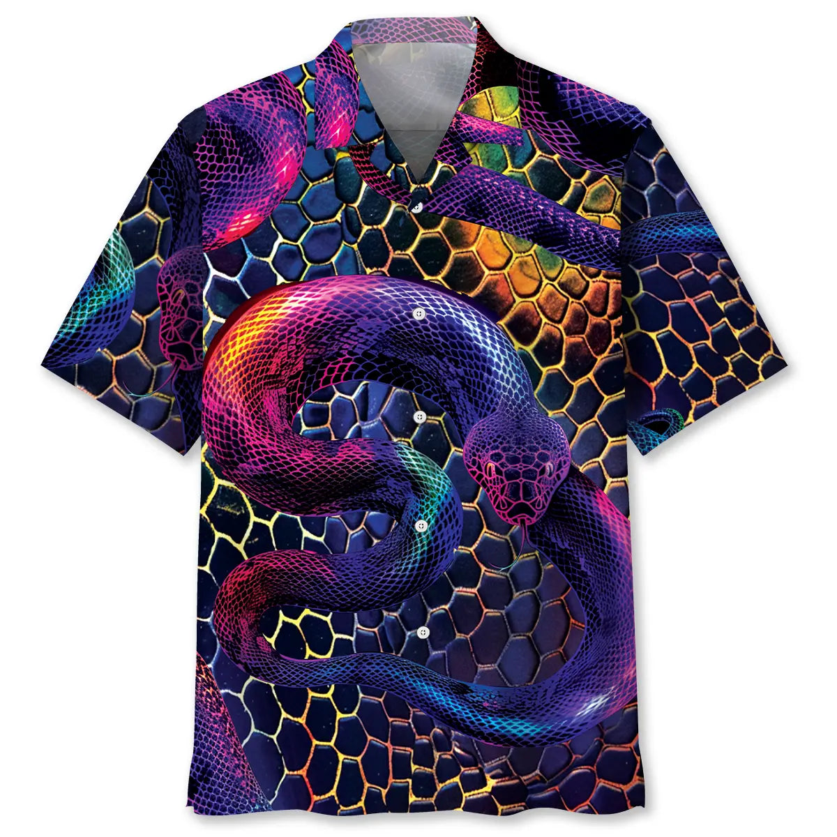 Snake Neon Hawaiian Shirt For Weekend Escape, Outdoor Event, And Vacation Style