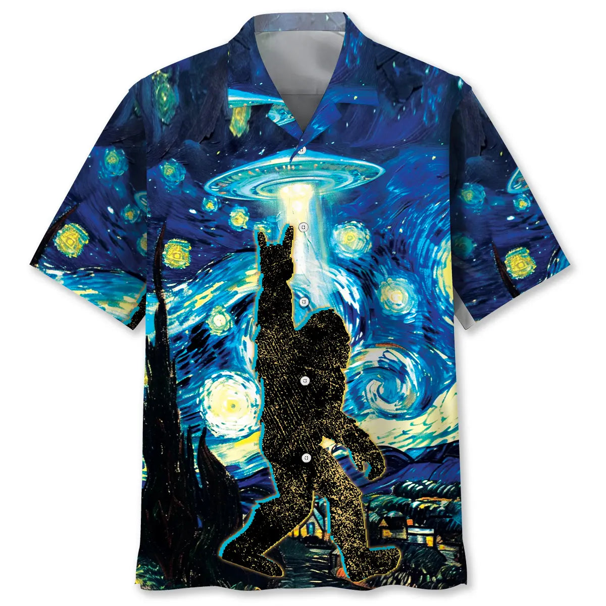 Starry Night Alien Bigfoot Rock And Roll Hawaiian Shirt For Tropical Holiday And Memorable Gifting