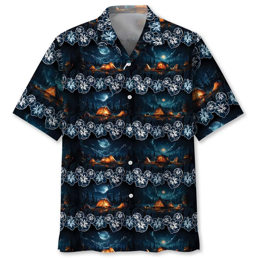 Starry Camping Hawaiian Shirt For Tropical Holidays, Outdoor Gatherings, And Everyday Comfort