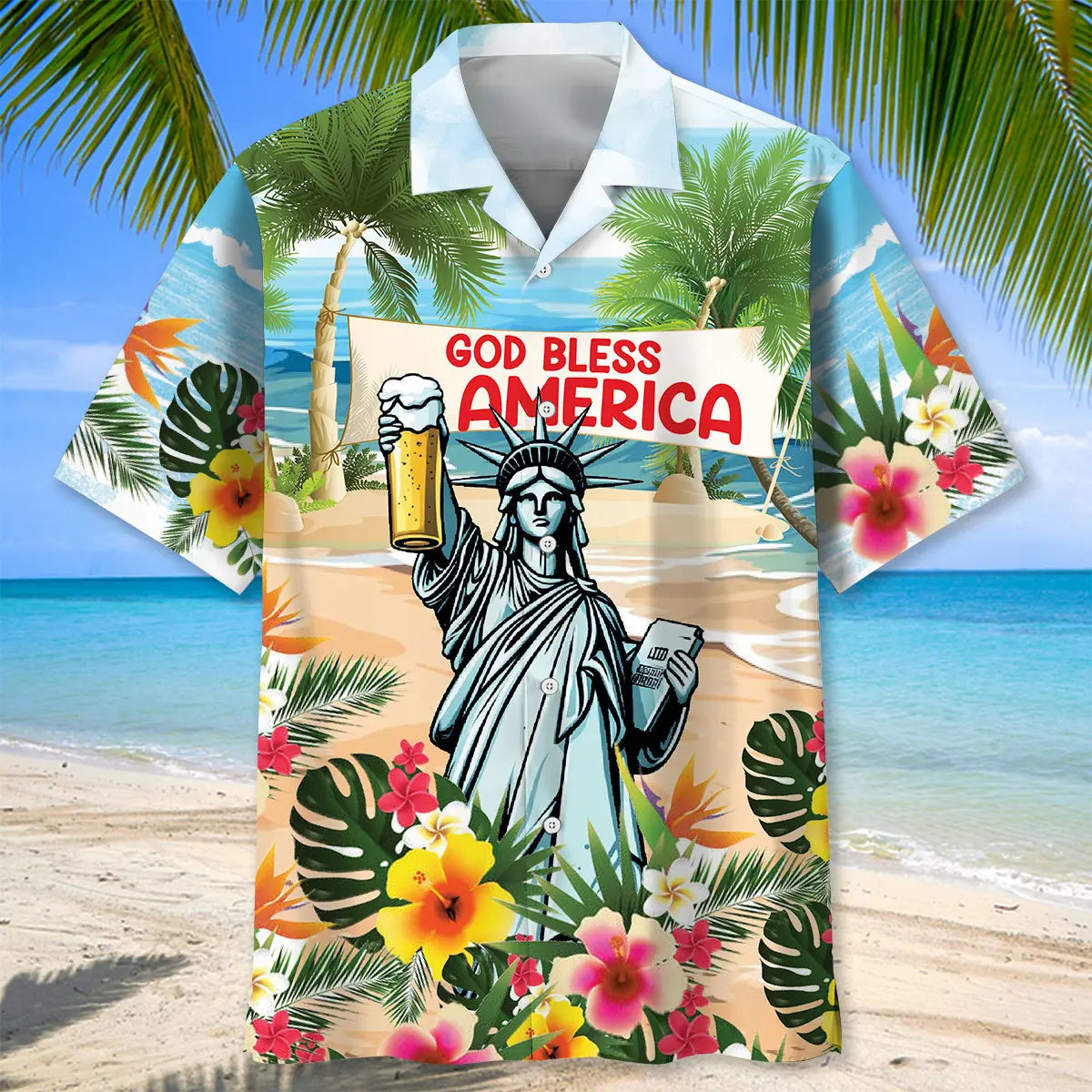 Statue Liberty Beer Humor Hawaiian Shirt For Island Vacations, Resort Wear, And Relaxed Seasonal Style