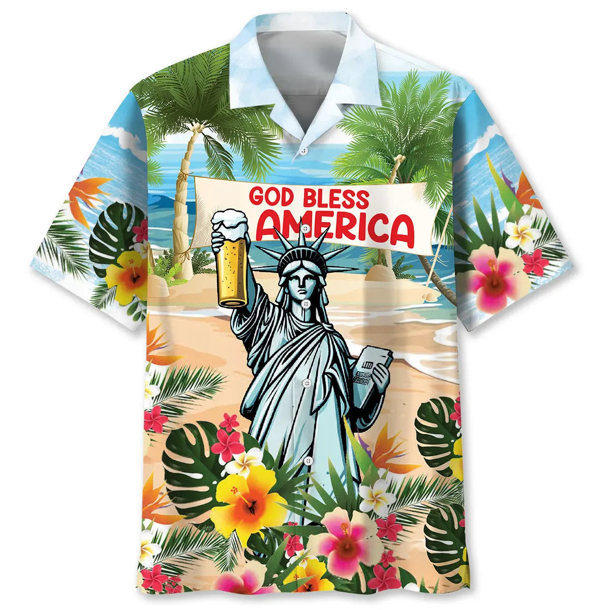 Statue Liberty Beer Humor Hawaiian Shirt For Island Vacations, Resort Wear, And Relaxed Seasonal Style