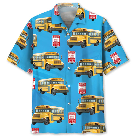 Stop School Bus Hawaiian Shirt For Summer Vacation, Beach Travel, And Casual Wear