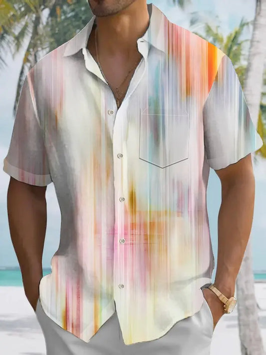 Creative Summer Geometric Lines Vacation Hawaiian Shirt For Tropical Holidays, Outdoor Gatherings, And Everyday Comfort