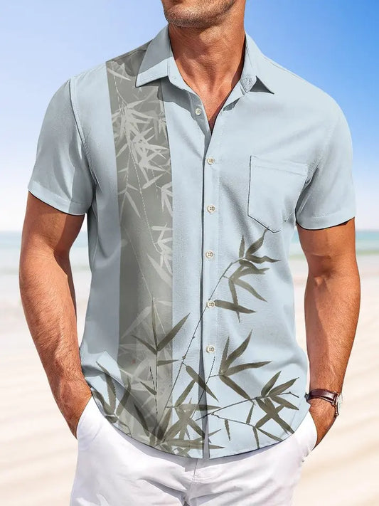 Summer Bamboo Beach Vacation Hawaiian Shirt For Summer Vacation, Beach Travel, And Casual Wear