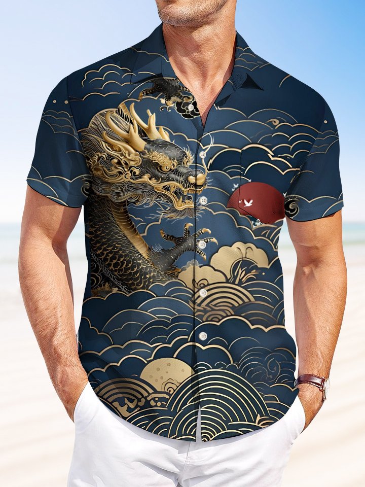 Summer Beach Clouds Dragon Vacation Hawaiian Shirt For Fantasy Fans, Resort Trips, And Imaginative Summer Style