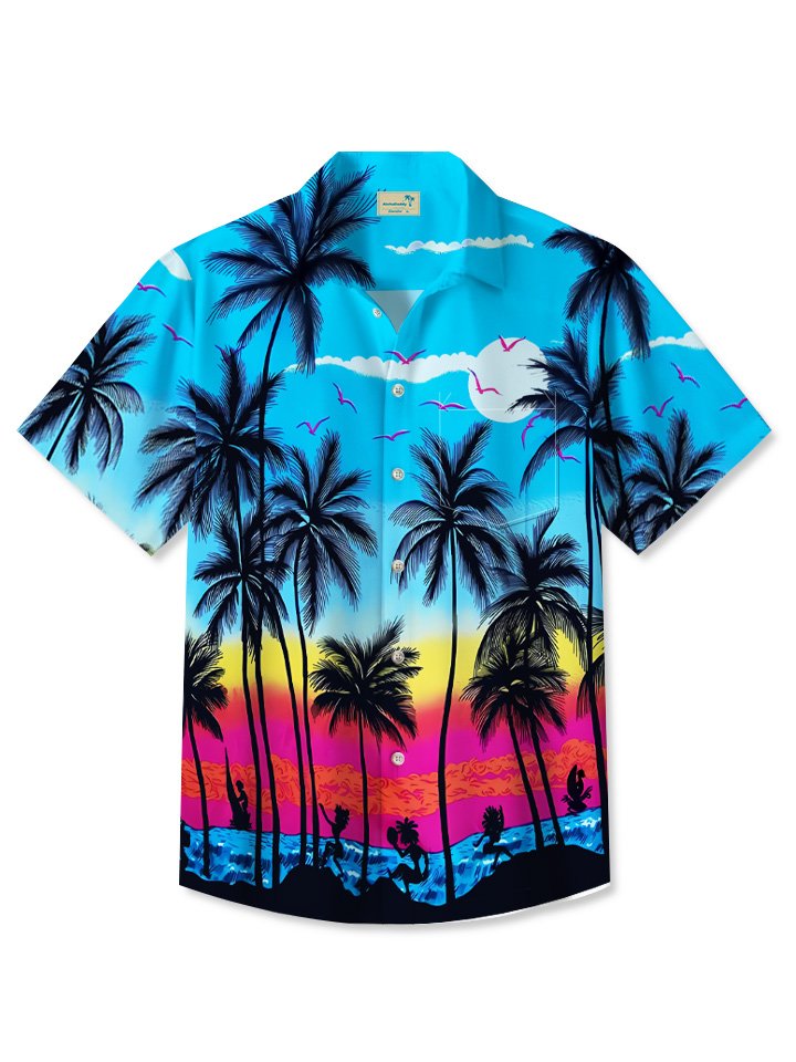 Summer Beach Coconut Tree Vacation Hawaiian Shirt For Summer Vacation, Beach Travel, And Casual Wear