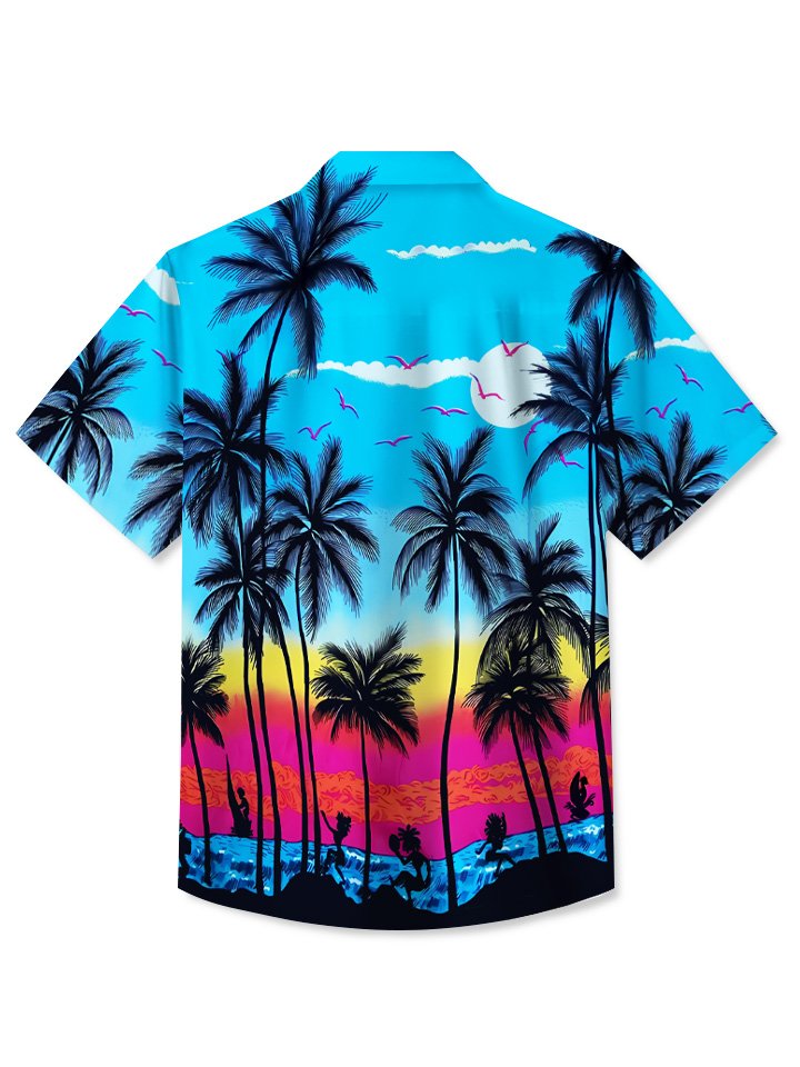 Summer Beach Coconut Tree Vacation Hawaiian Shirt For Summer Vacation, Beach Travel, And Casual Wear