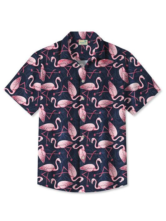 Summer Beach Flamingo Vacation Hawaiian Shirt For Summer Vacation, Beach Travel, And Casual Wear