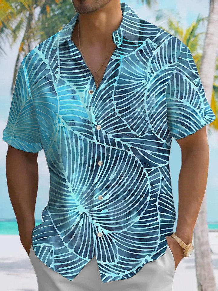 Summer Beach Leaves Gradient Vacation Hawaiian Shirt For Resort Trips, Coastal Parties, And Warm Weather Style