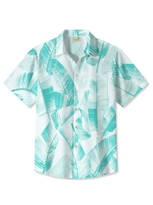 Tropical Summer Beach Leaves Gradient Vegetation Hawaiian Shirt For Summer Vacation, Beach Travel, And Casual Wear