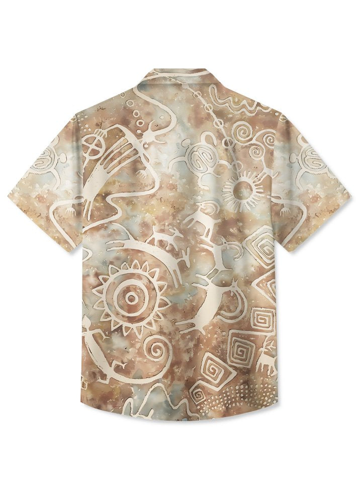 Summer Beach Mural Primitive Vacation Hawaiian Shirt For Tropical Holidays, Outdoor Gatherings, And Everyday Comfort