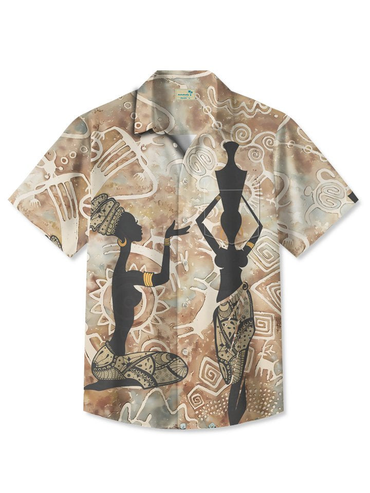 Summer Beach Mural Primitive Vacation Hawaiian Shirt For Tropical Holidays, Outdoor Gatherings, And Everyday Comfort