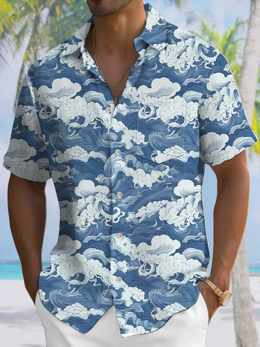 Summer Beach Waves Vacation Hawaiian Shirt For Summer Vacation, Beach Travel, And Casual Wear