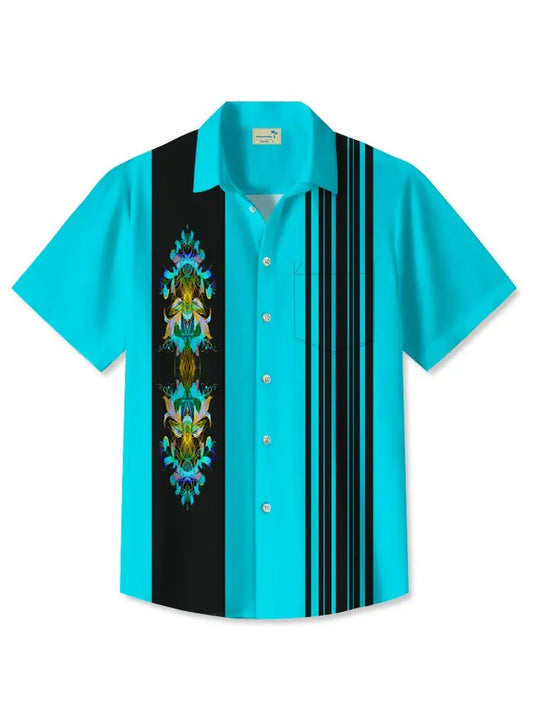 Vintage Summer Corrugated Lines Contrasting 50S Hawaiian Shirt For Summer Vacation, Beach Travel, And Casual Wear