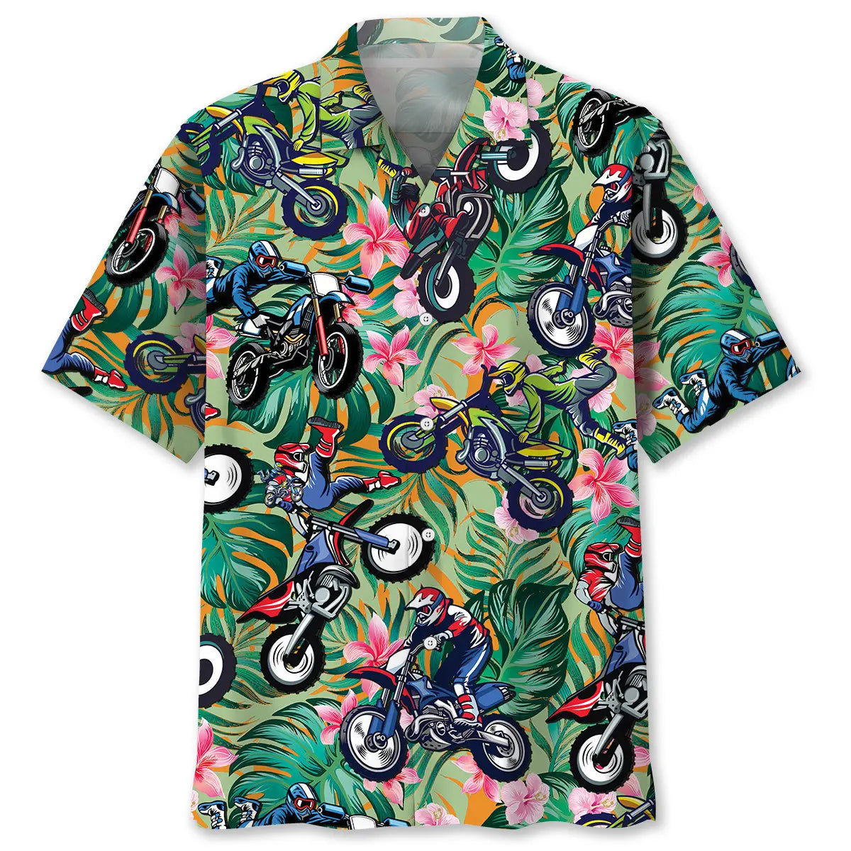 Summer Dirt Bike Hawaiian Shirt For Island Vacations, Resort Wear, And Relaxed Seasonal Style