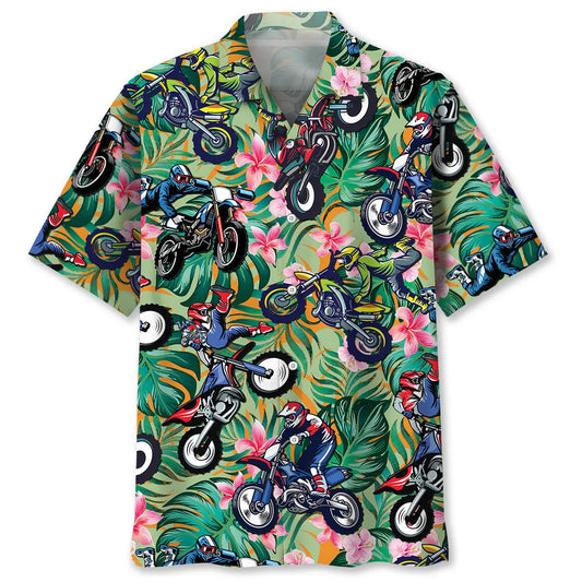 Summer Dirt Bike Hawaiian Shirt For Island Vacations, Resort Wear, And Relaxed Seasonal Style