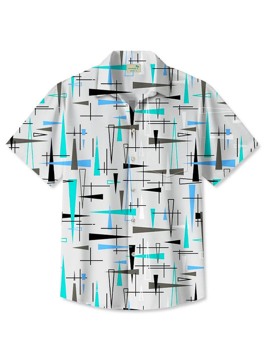 Summer Ethnic Geometric Resort Hawaiian Shirt For Resort Trips, Coastal Parties, And Warm Weather Style