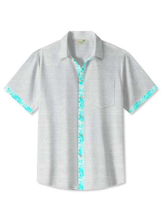 Vintage Summer Ethnic Pattern Simple Fine Lines 50S Hawaiian Shirt For Summer Vacation, Beach Travel, And Casual Wear