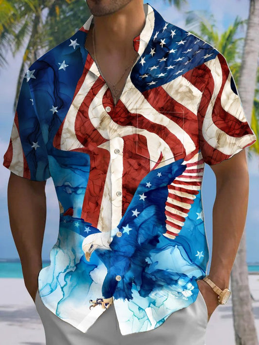 Summer Flag Independence Beach Vacation Hawaiian Shirt For Coastal Travel, Casual Events, And Comfortable Summer Wear