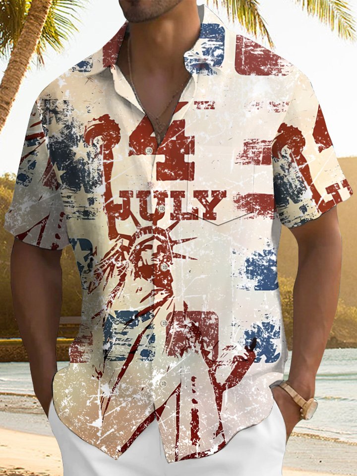 Summer Flag Independence Beach Vacation Hawaiian Shirt For Patriotic Events, Summer Travel, And Casual Outdoor Wear