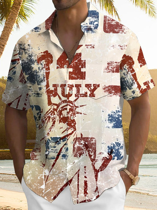 Summer Flag Independence Beach Vacation Hawaiian Shirt For Patriotic Events, Summer Travel, And Casual Outdoor Wear