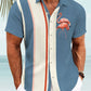 Summer Flamingo Stripe Men's 50S Bowling Commuter Casual Hawaiian Shirt