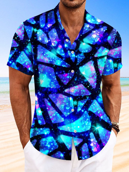 Summer Geometric Gradient Vacation Hawaiian Shirt For Island Vacations, Resort Wear, And Relaxed Seasonal Style