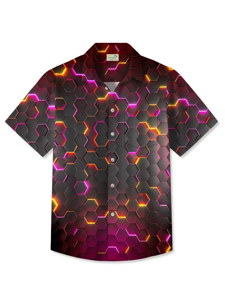 Summer Geometric Pattern 3D Stereo Men's Casual Vacation Hawaiian Shirt