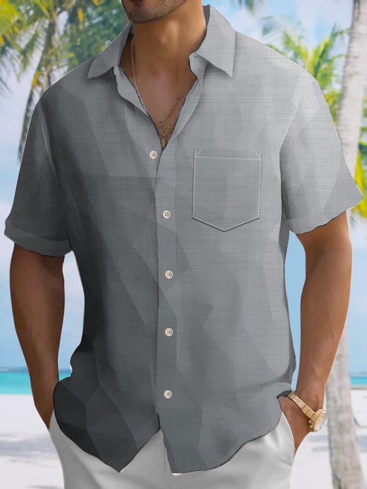 Summer Geometric Pattern Gradient Resort Hawaiian Shirt For Summer Vacation, Beach Travel, And Casual Wear