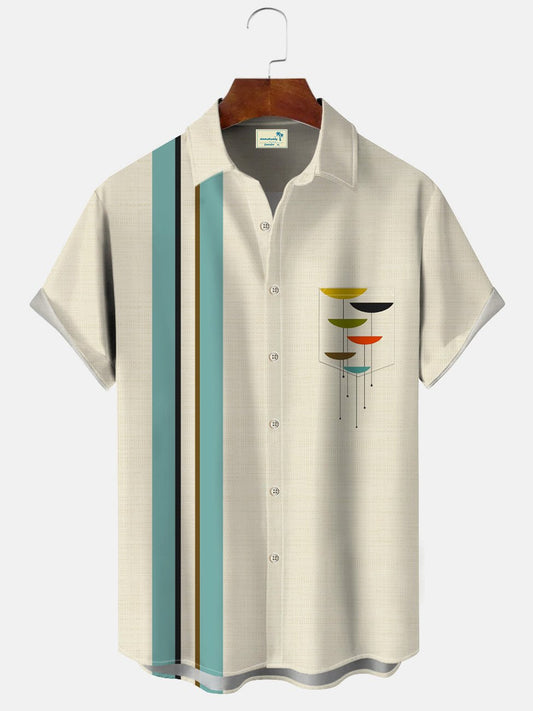 Summer Geometric Stripes 50S Bowling Commuter Hawaiian Shirt For Sports Fans, Summer Outings, And Relaxed Vacation Wear