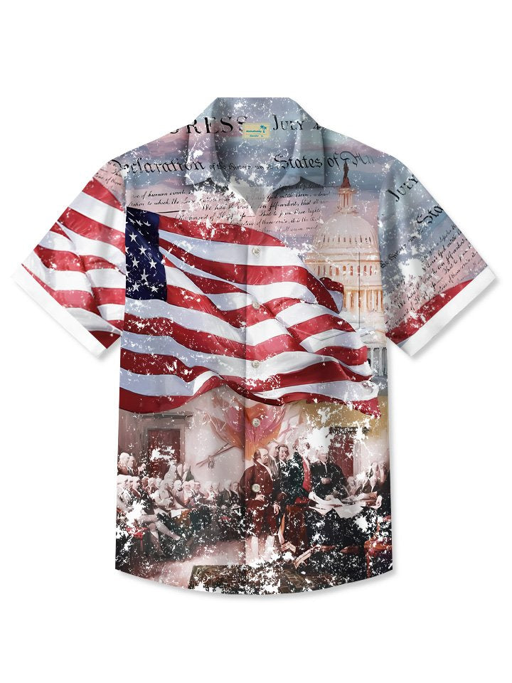Retro Summer Holiday Independence Flag Vacation Hawaiian Shirt For Summer Vacation, Beach Travel, And Casual Wear