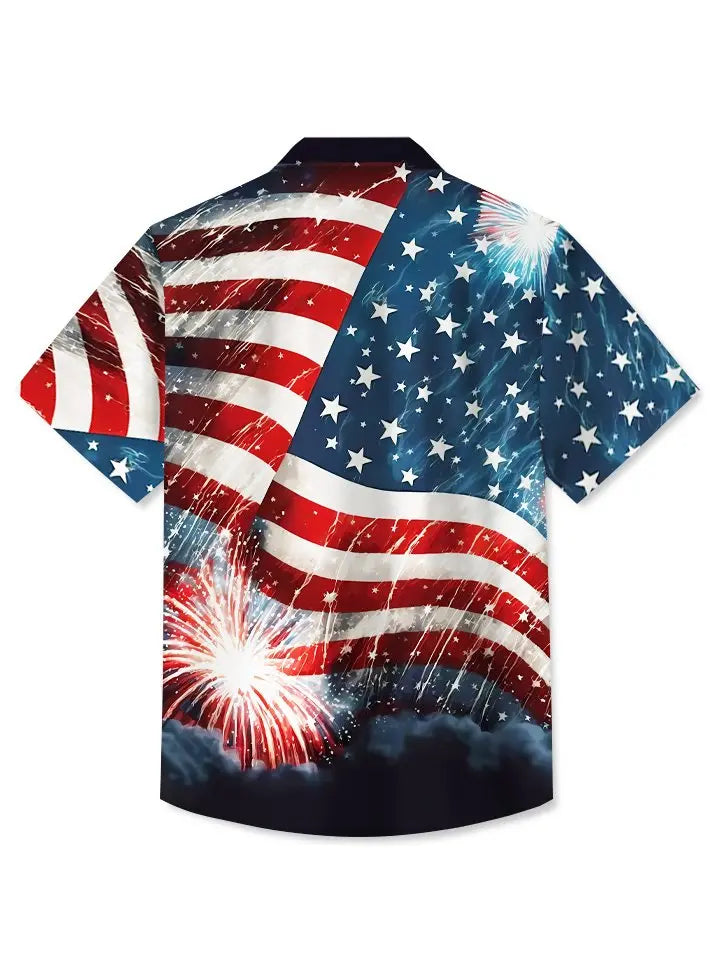Retro Summer Independence Holiday Flag Vacation Hawaiian Shirt For Summer Vacation, Beach Travel, And Casual Wear