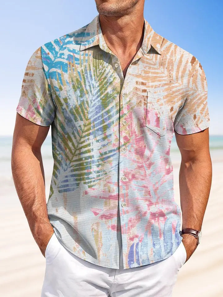 Summer Leaves Beach Vacation Hawaiian Shirt For Tropical Holidays, Resort Trips, And Relaxed Coastal Style