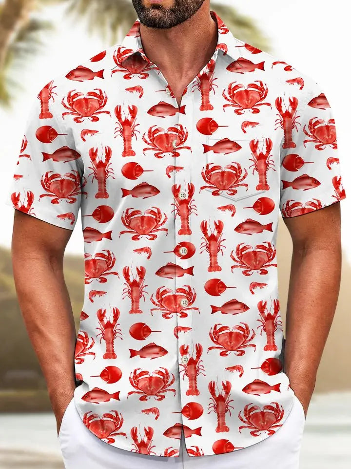 Summer Ocean Fish Squid Casual Vacation Hawaiian Shirt