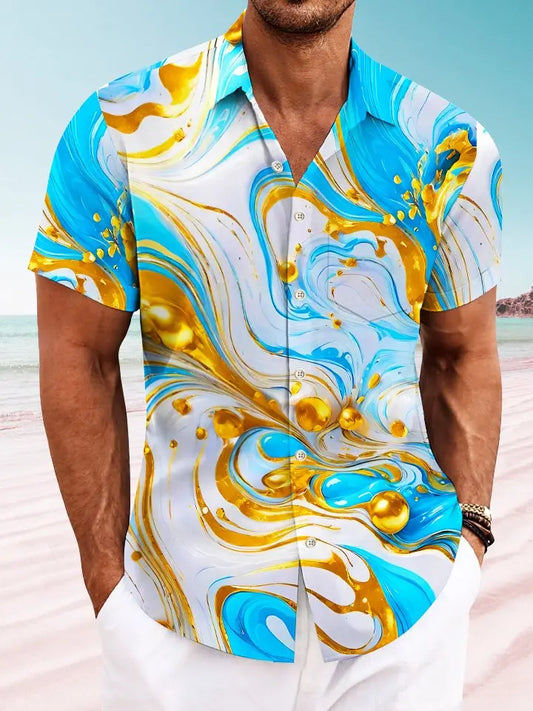 Creative Watercolor Summer Oil Stereo Vacation Hawaiian Shirt For Summer Vacation, Beach Travel, And Casual Wear