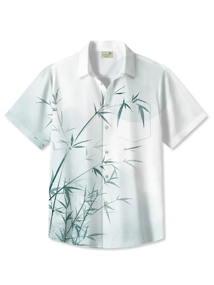 Summer Plant Bamboo Simple Vacation Hawaiian Shirt For Island Vacations, Resort Wear, And Relaxed Seasonal Style