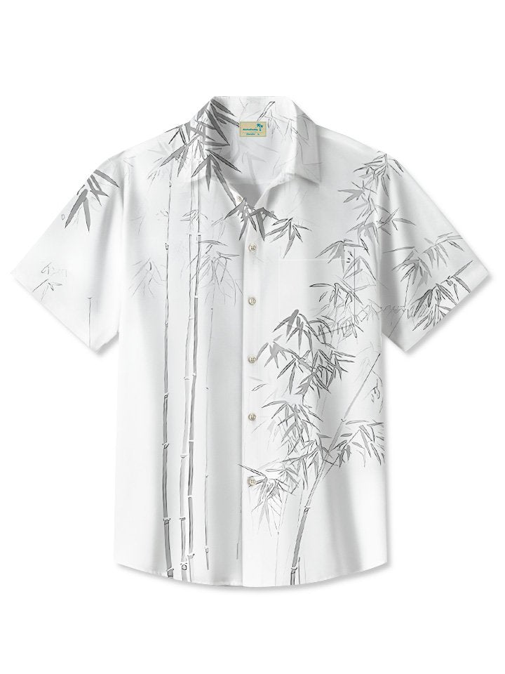 Tropical Summer Plant Bamboo Vacation Hawaiian Shirt For Summer Vacation, Beach Travel, And Casual Wear