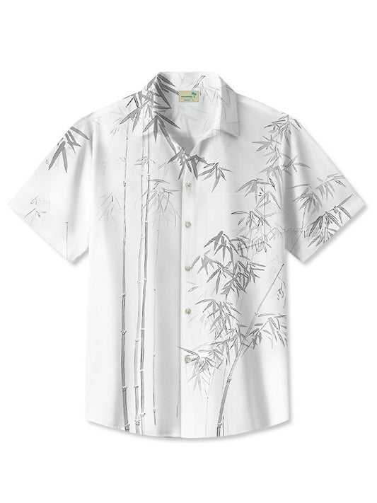 Tropical Summer Plant Bamboo Vacation Hawaiian Shirt For Summer Vacation, Beach Travel, And Casual Wear