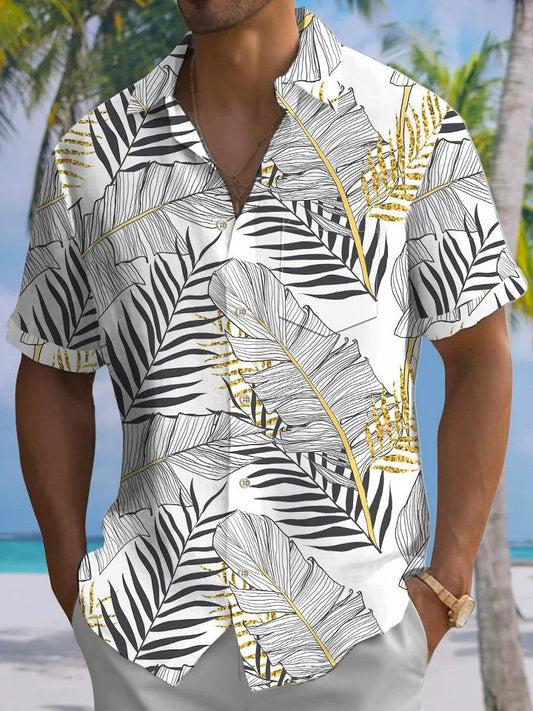 Summer Plant Leaves Beach Vacation Hawaiian Shirt For Summer Vacation, Beach Travel, And Casual Wear