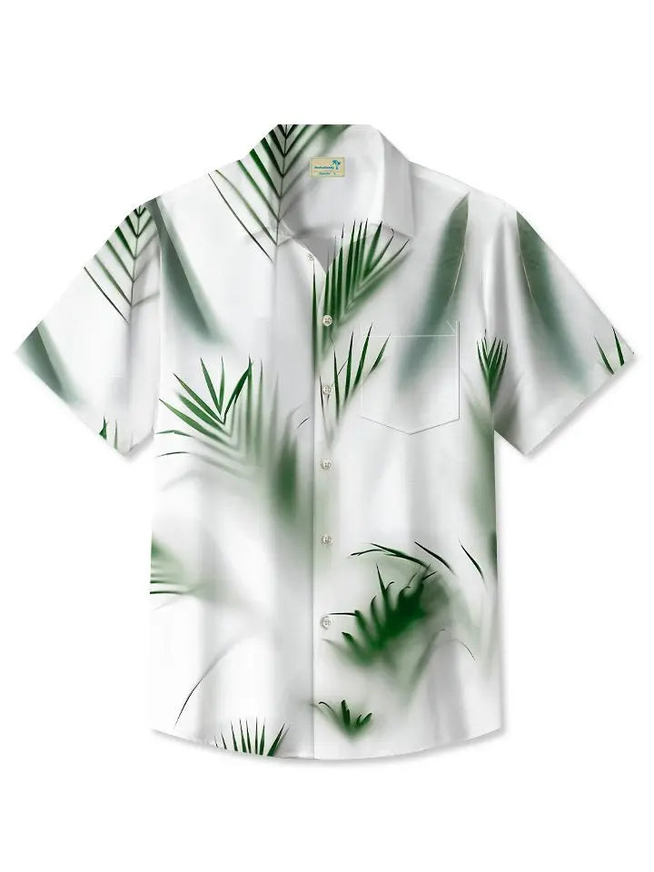 Tropical Summer Plant Leaves Vacation Hawaiian Shirt For Summer Vacation, Beach Travel, And Casual Wear